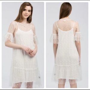 NEW POL Ivory Sheer Lace Overlay 2 Piece Dress